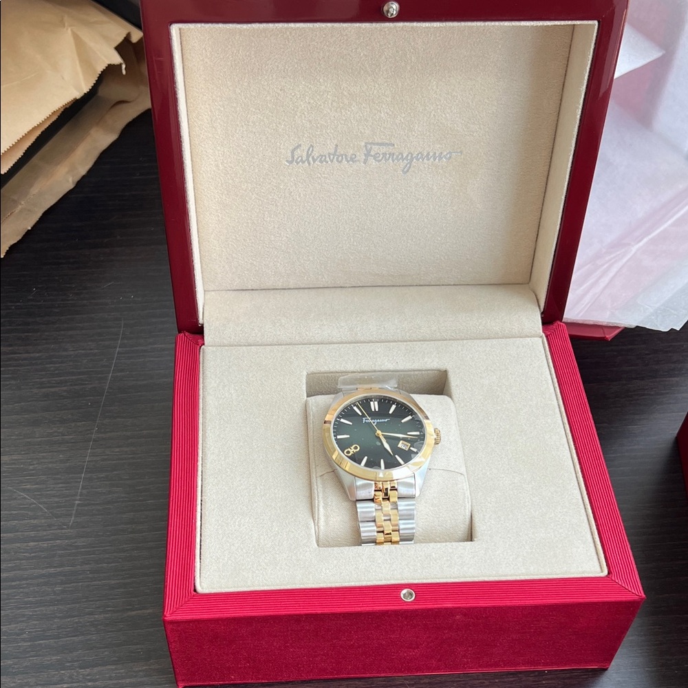 Salvatore Ferragamo Classic Green Dial and Two Tone Bracelet Watch